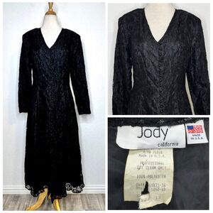 Jody California Womens Vintage Lace Button Midi Dress Size‎ 11 Black Witchy